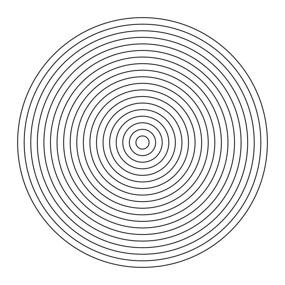 Polar grid pattern of 18 concentric circles. Wheel of life outline template. Coaching blank. Habits tracker. Diagram divided on eighteen equal segments. Blank polar graph paper. Black thin graphic. vector