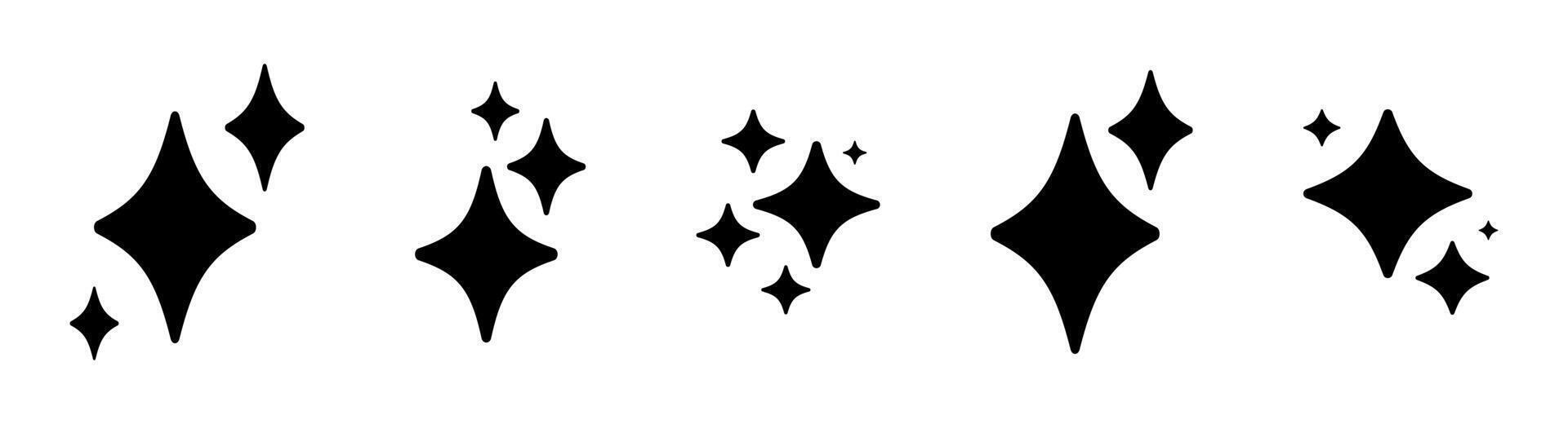 Shine, sparkle stars set on a white background. Sparkle star flat symbols. Shine retro icons. Blink twinkle, sunburst star shapes. Magic light flare, bright flash stars. Shining glow. vector