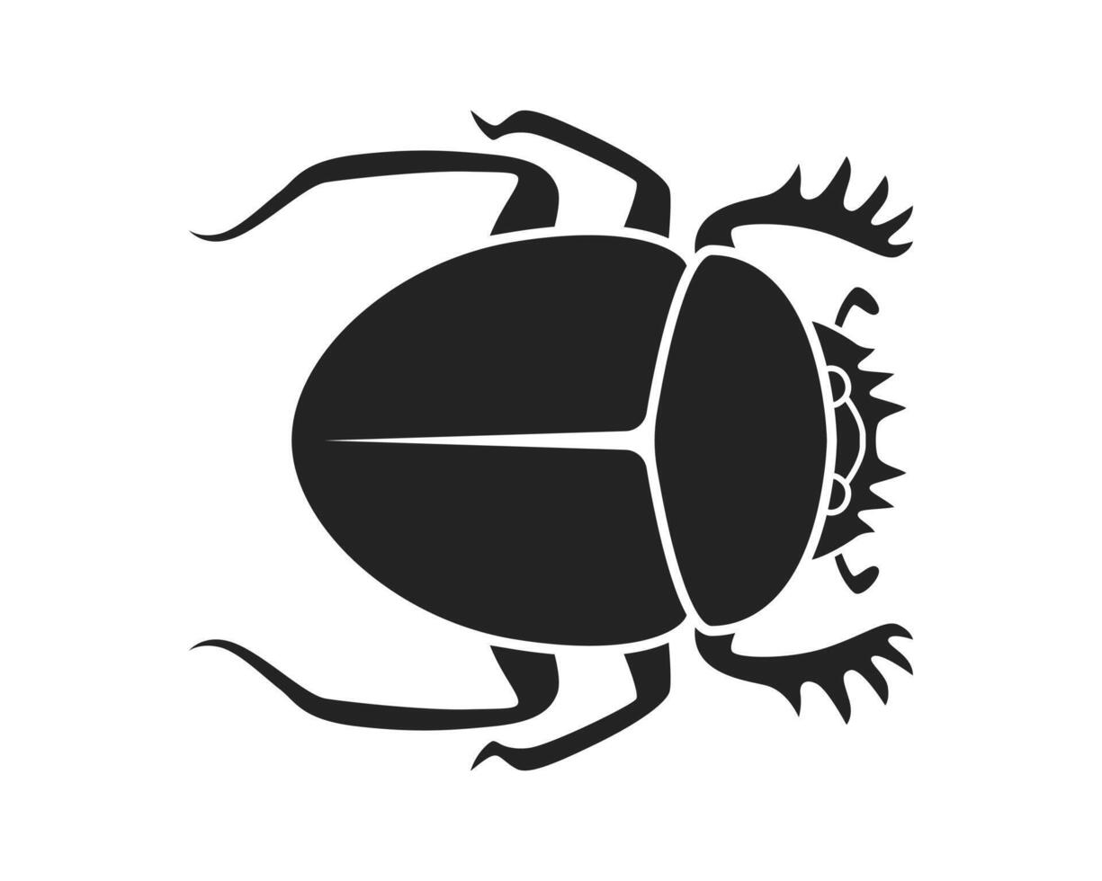 A stylized black silhouette of a beetle on a white backdrop. Symbol of transformation, resilience, or ancient symbolism. Ideal for design, mythology, or educational content. vector