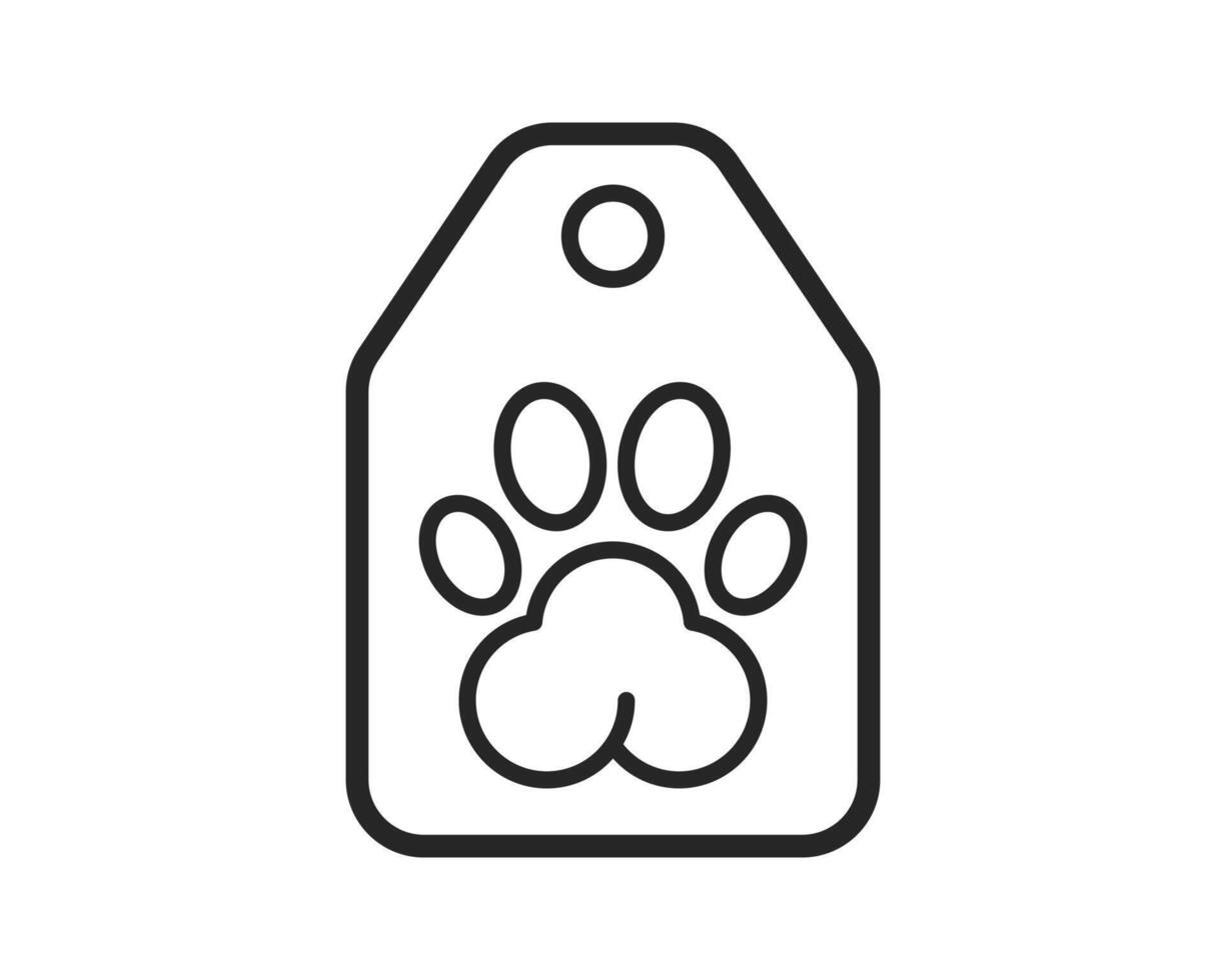 Minimalist pet tag icon with paw print. Symbol of animal care and identification. Perfect for veterinary, adoption, or petrelated designs. Clean, modern style. vector