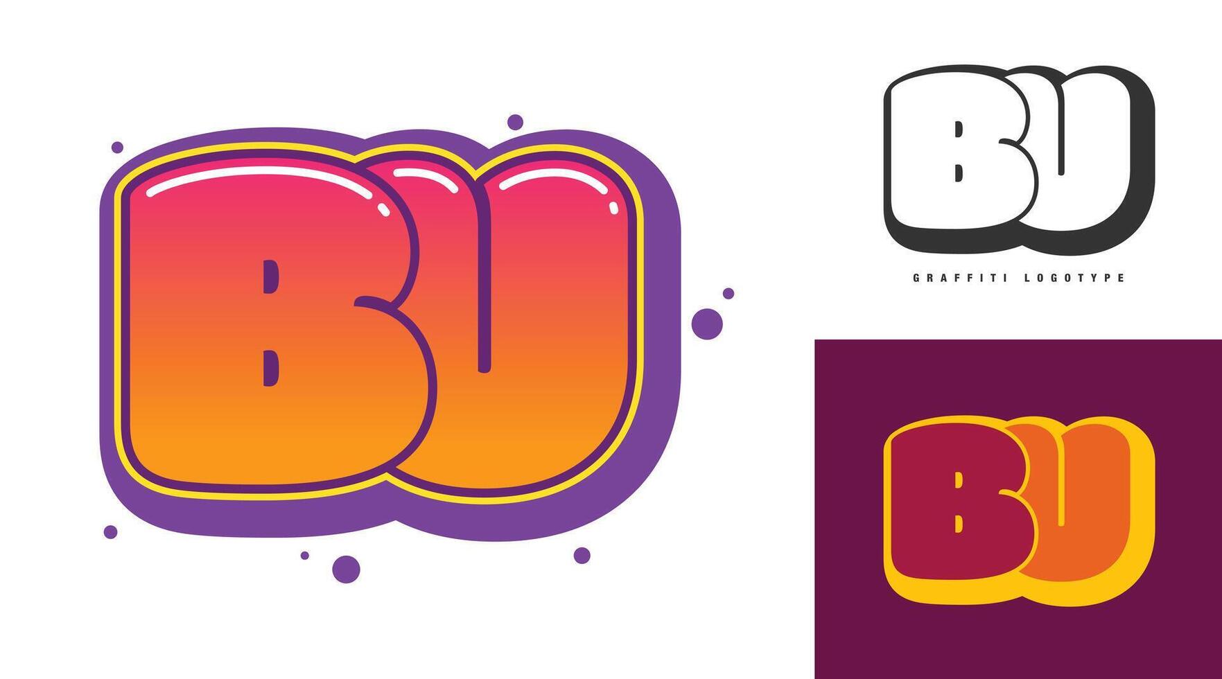 BU logo design for festival or party. Initial letter b and u in graffiti style. Creative modern lettering company name of font typography. Kids trendy logotype or identity. vector