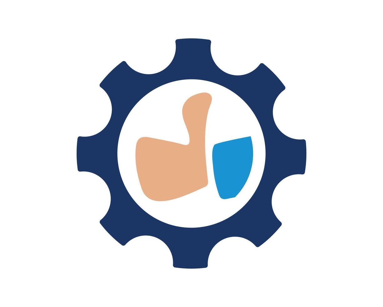 Thumbs up inside a gear. Symbolizes approval, positive feedback, efficiency, progress, support. Good for presentations and websites needing visual metaphors. vector