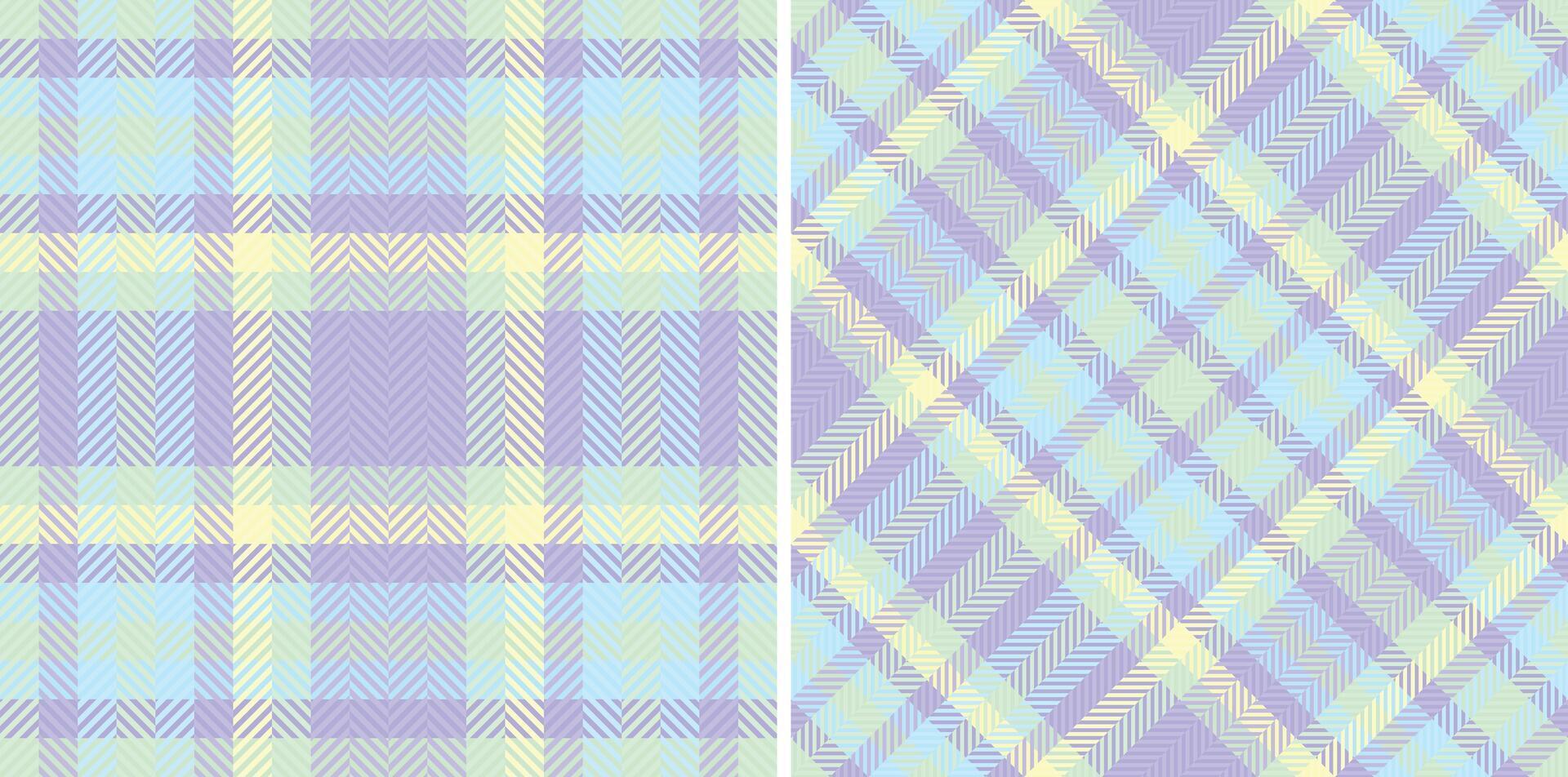 Pastel plaid seamless patterns. Two soft, subtle herringbone designs in calming lavender, mint cream tones. Perfect for textile design, backgrounds, or website templates. vector