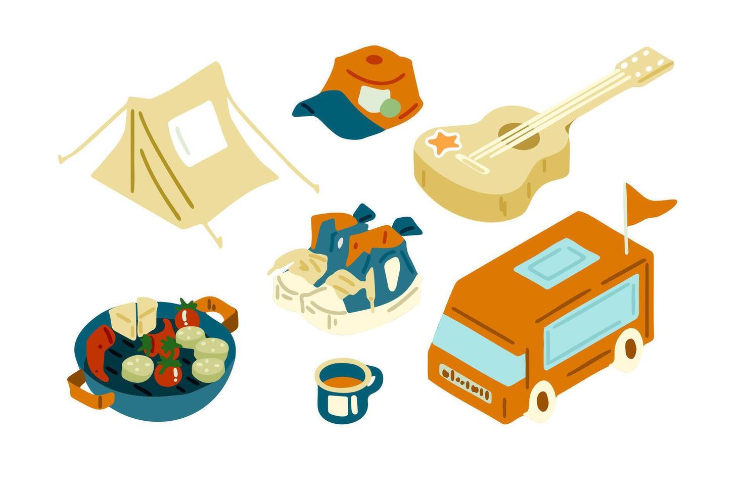 Camping Gear and Van Illustration vector