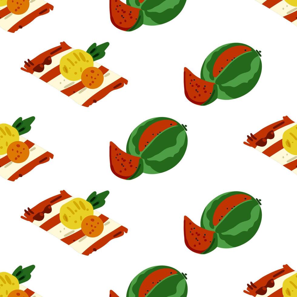 Watermelon Picnic Food Seamless Pattern vector