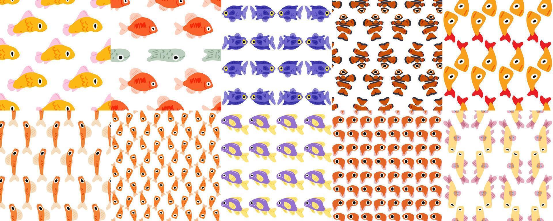 Cartoon Seamless Fish Pattern Set vector