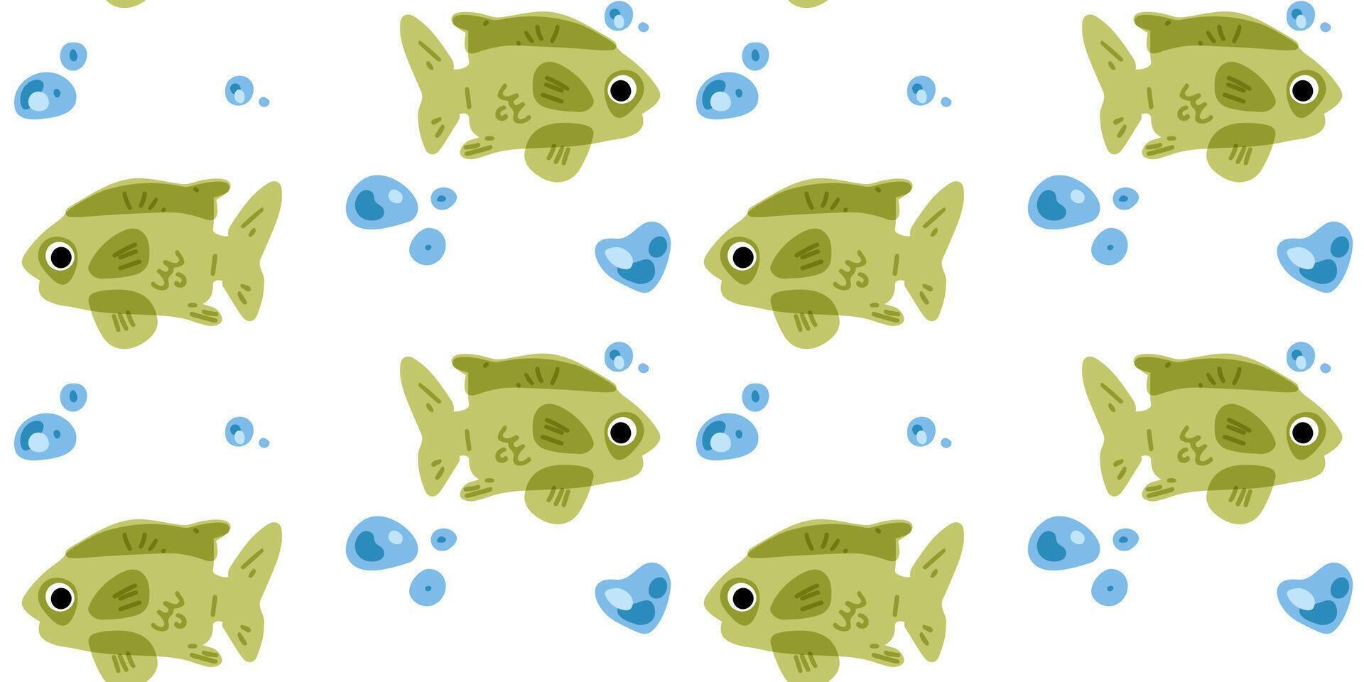 Cartoon Green Fish Seamless Pattern vector