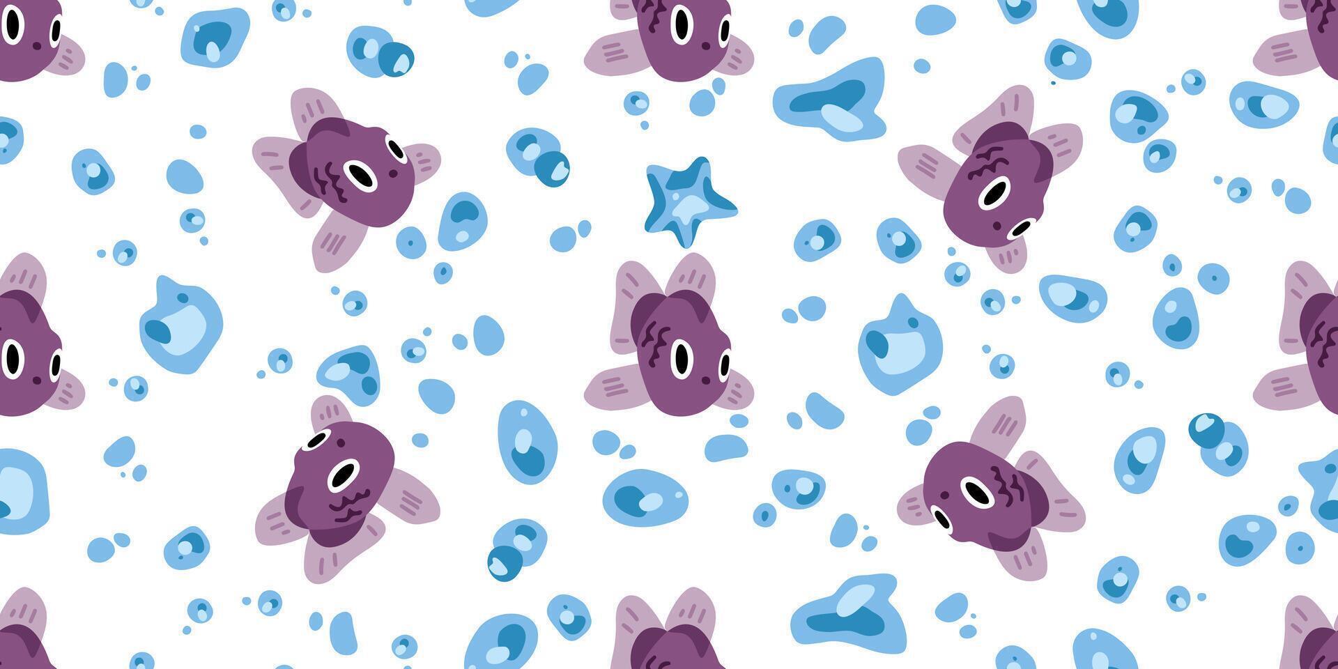 Purple Fish and Bubble Seamless Pattern vector
