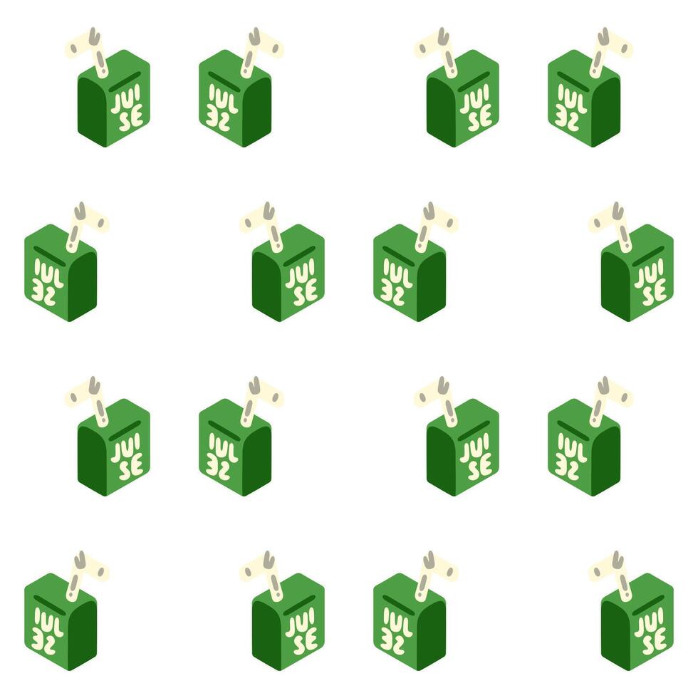 Green Juice Box Seamless Pattern. Cartoon flat-style drink boxes with straw on white background vector
