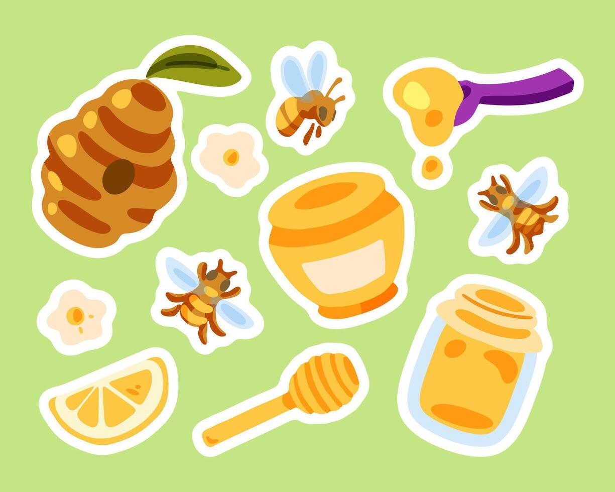 Honey Bee Cute Sticker Set vector
