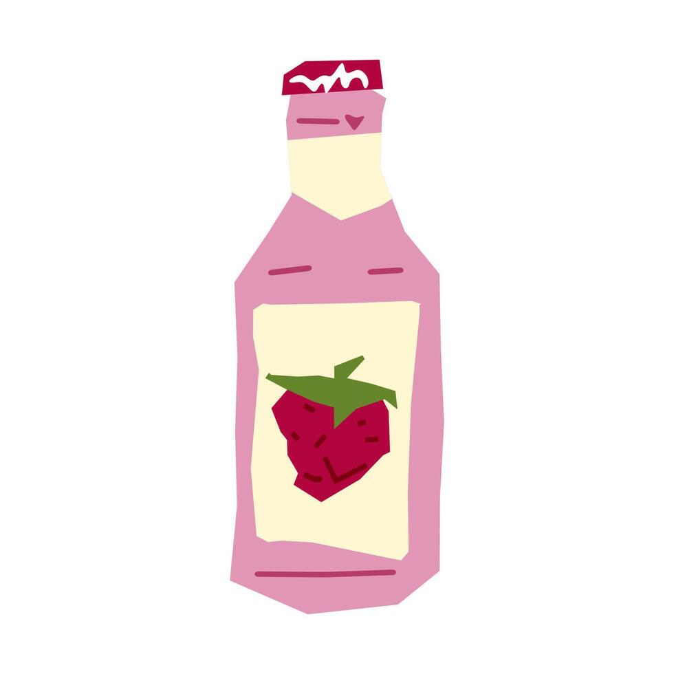 Strawberry Drink Bottle Flat Illustration vector