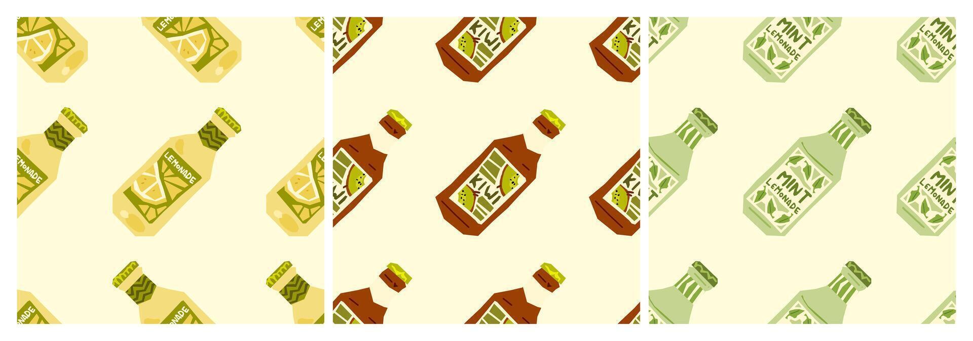 Lemonade Bottles Seamless Pattern Trio vector