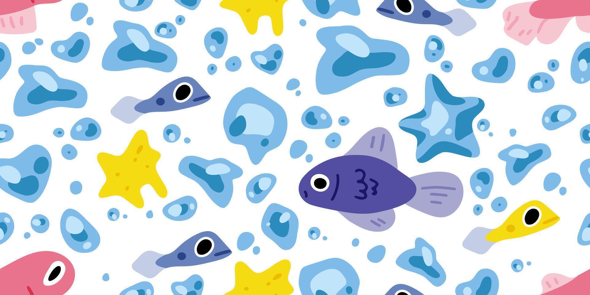 Seamless Cartoon Underwater Fish Pattern vector