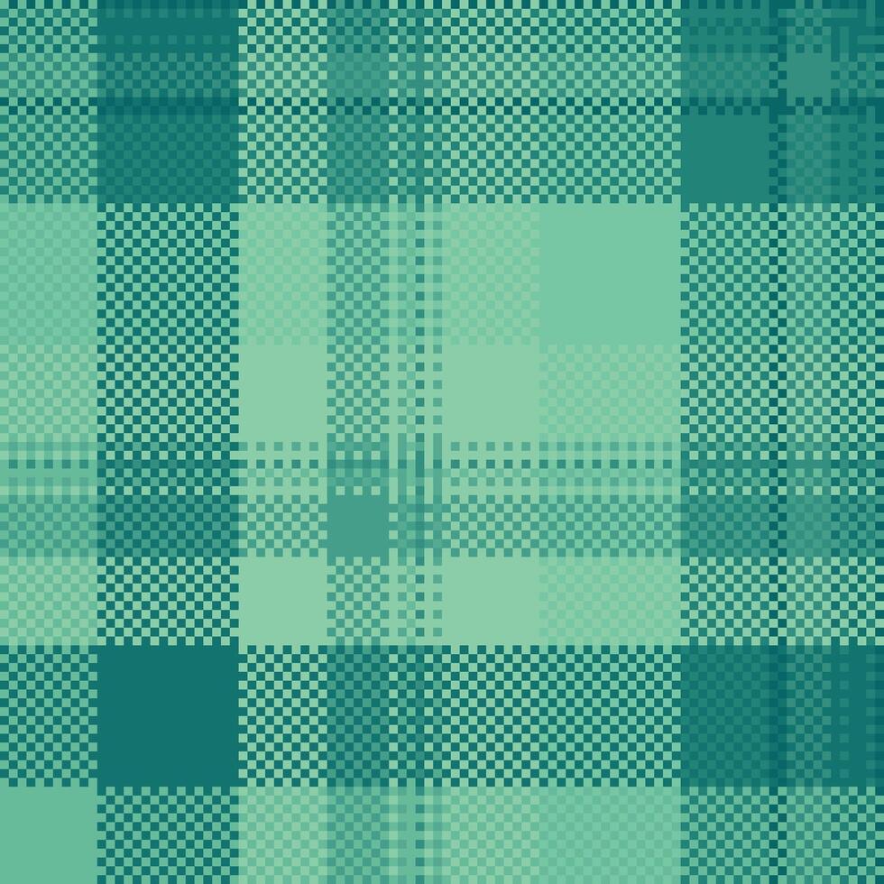 Pixelated teal plaid pattern. A vintage textured design in muted greens. Use for backgrounds, textiles, graphic design. Adds a retro, digital feel. vector