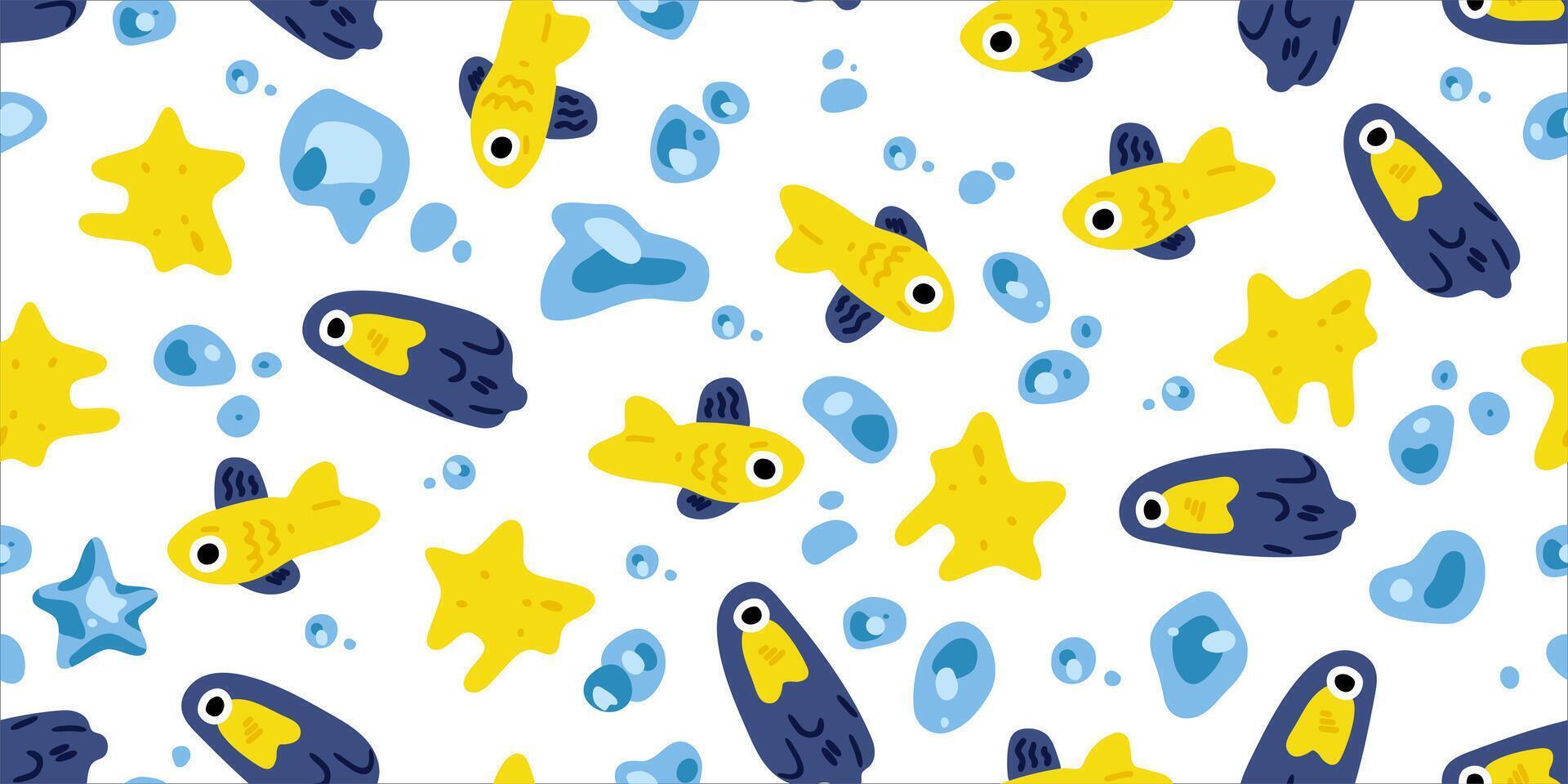 Seamless Cartoon Fish Bubble Pattern vector