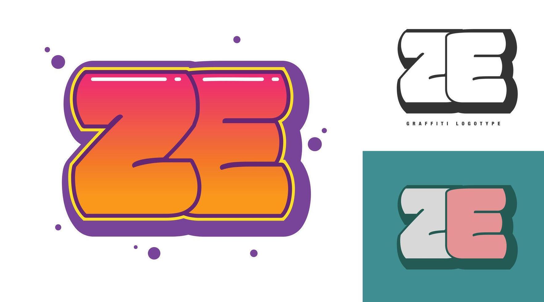 ZE logo design festival or party. Initial letter z and e in graffiti style. Creative modern lettering company name of font typography. Kids trendy logotype or identity. vector
