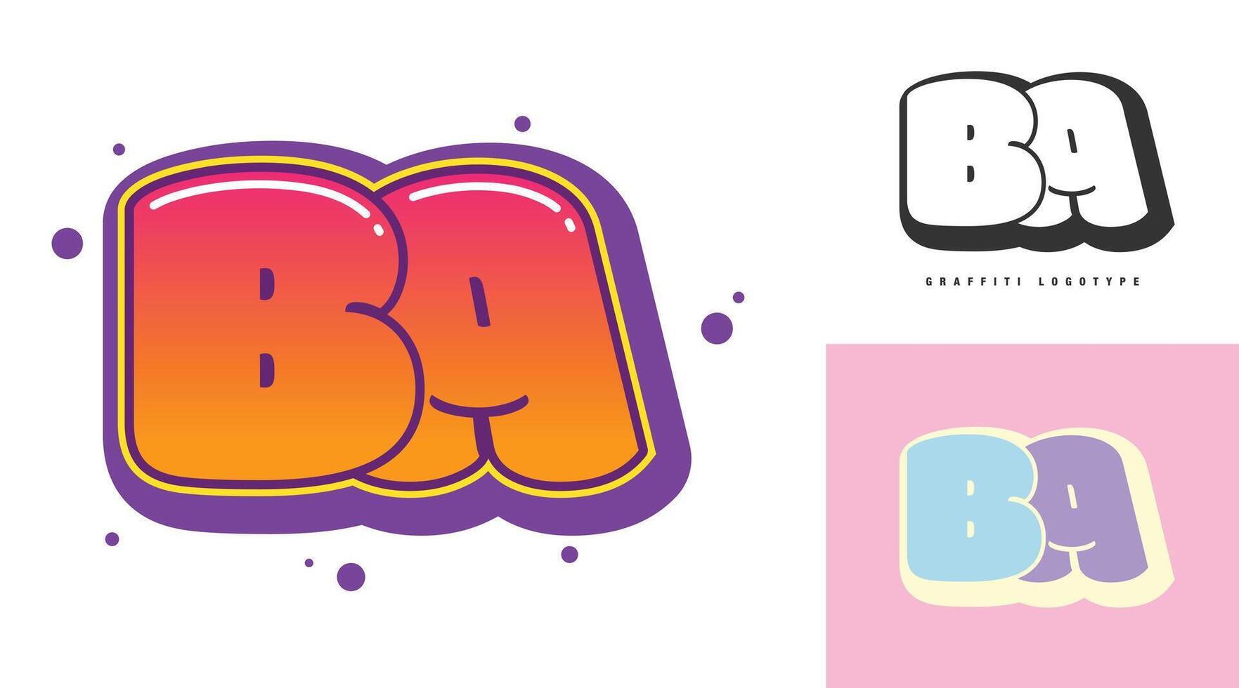 BA logo design for festival or party. Initial letter b and a in graffiti style. Creative modern lettering company name of font typography. Kids trendy logotype or identity. vector