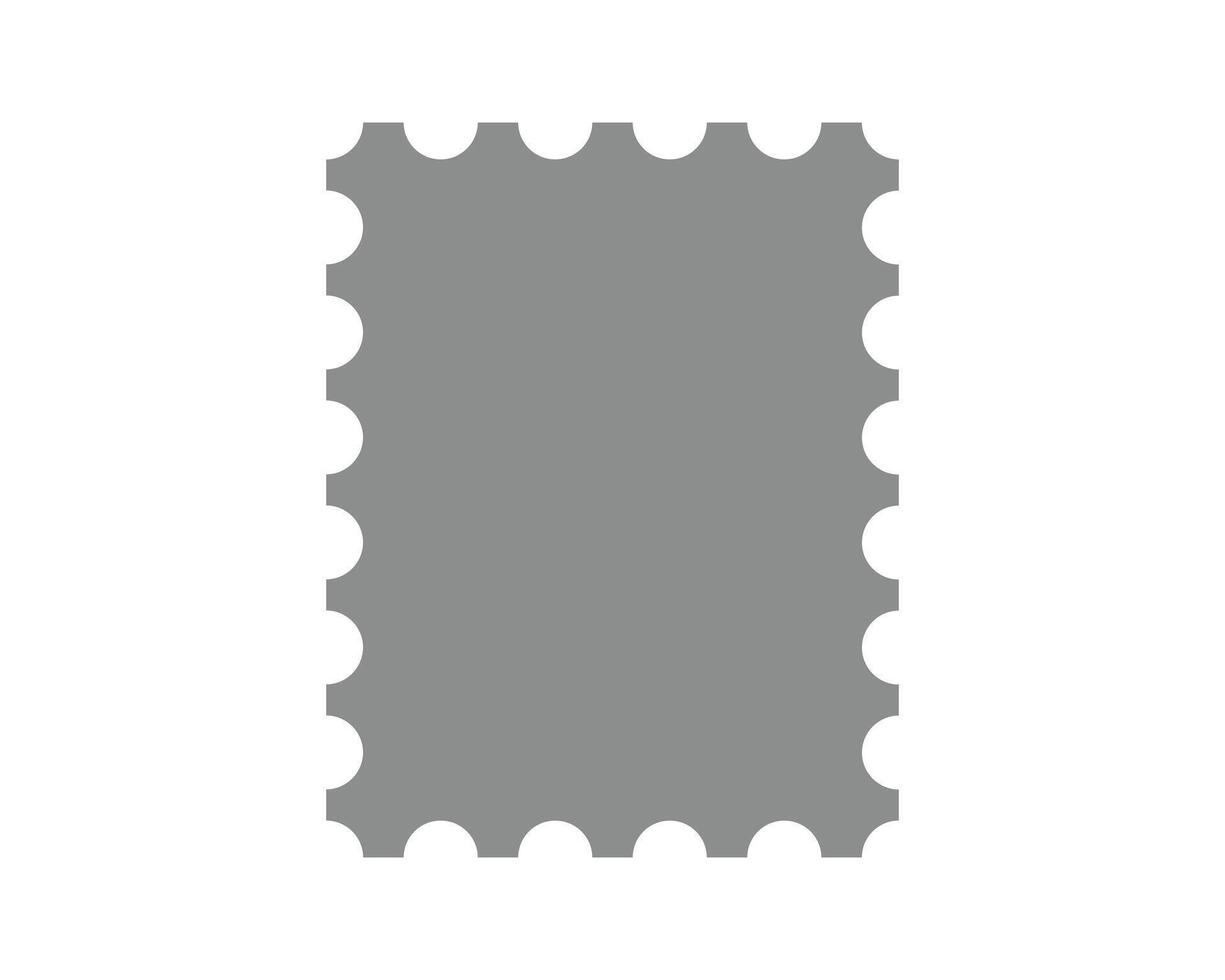 Classic stamp shape with perforated edges. Symbolizes postage, collecting, or sending mail. Clean, versatile graphic ideal for designs relating to travel, communication, or memories. vector