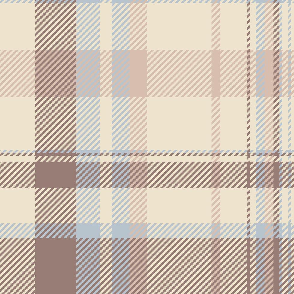 Subtle neutral plaid pattern in beige, brown, and light blue hues. Perfect for backgrounds, textiles, or website design. Evokes feelings of warmth, calm, and understated elegance. vector