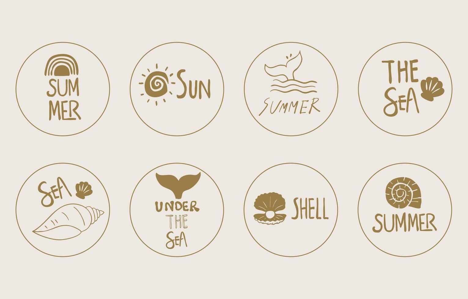 summer gold icon with shell,sun,fish tail,rainbow for kid design vector