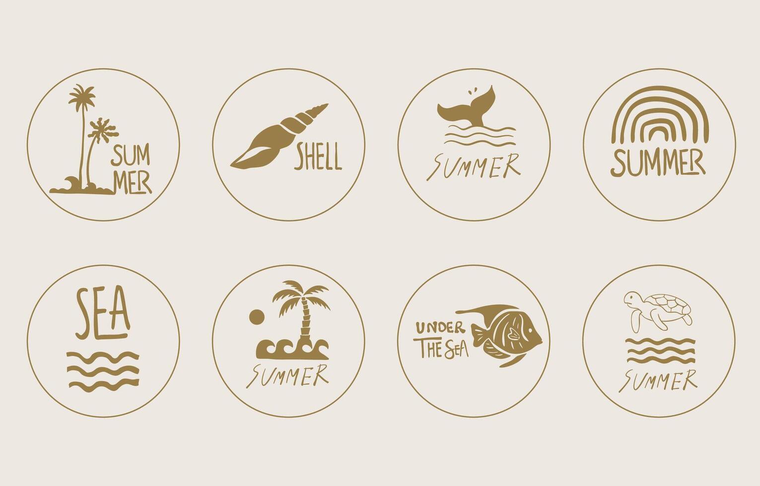 summer gold icon with shell,fish tail,rainbow for kid design vector