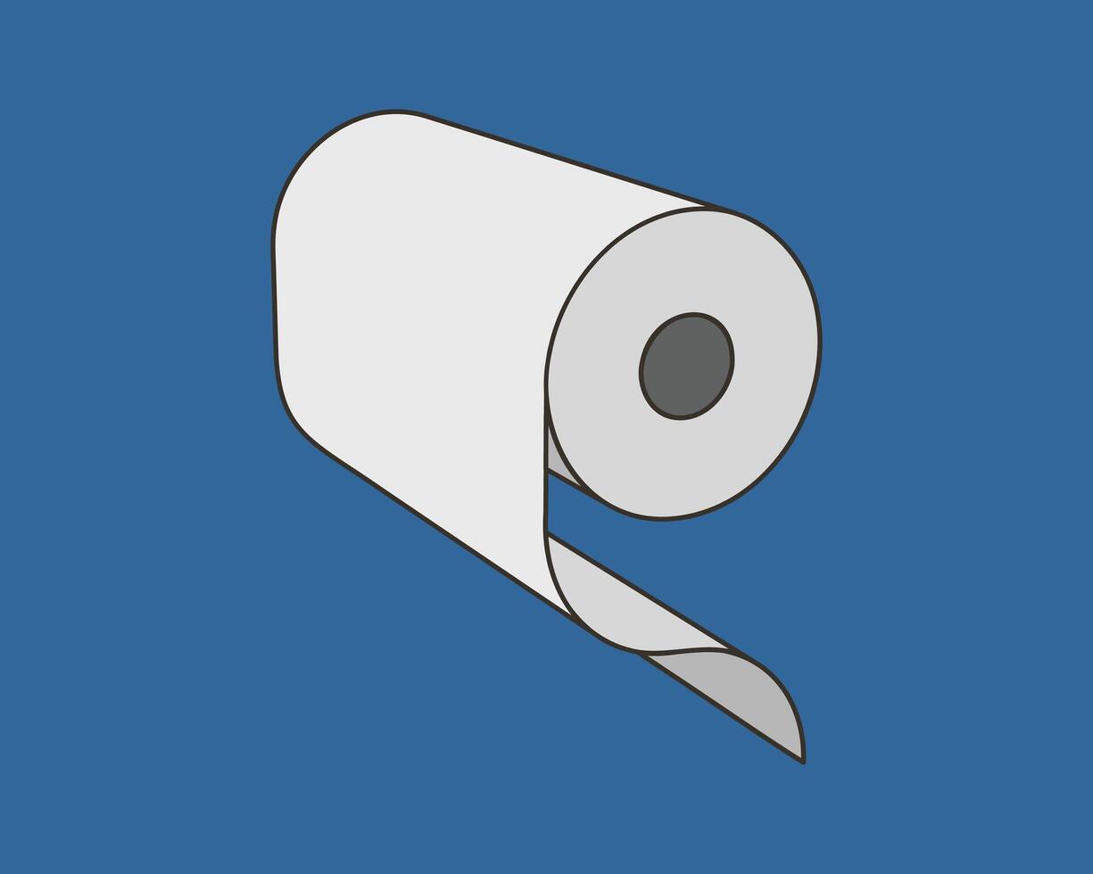 A minimalist illustration of a paper roll against a solid blue background. vector