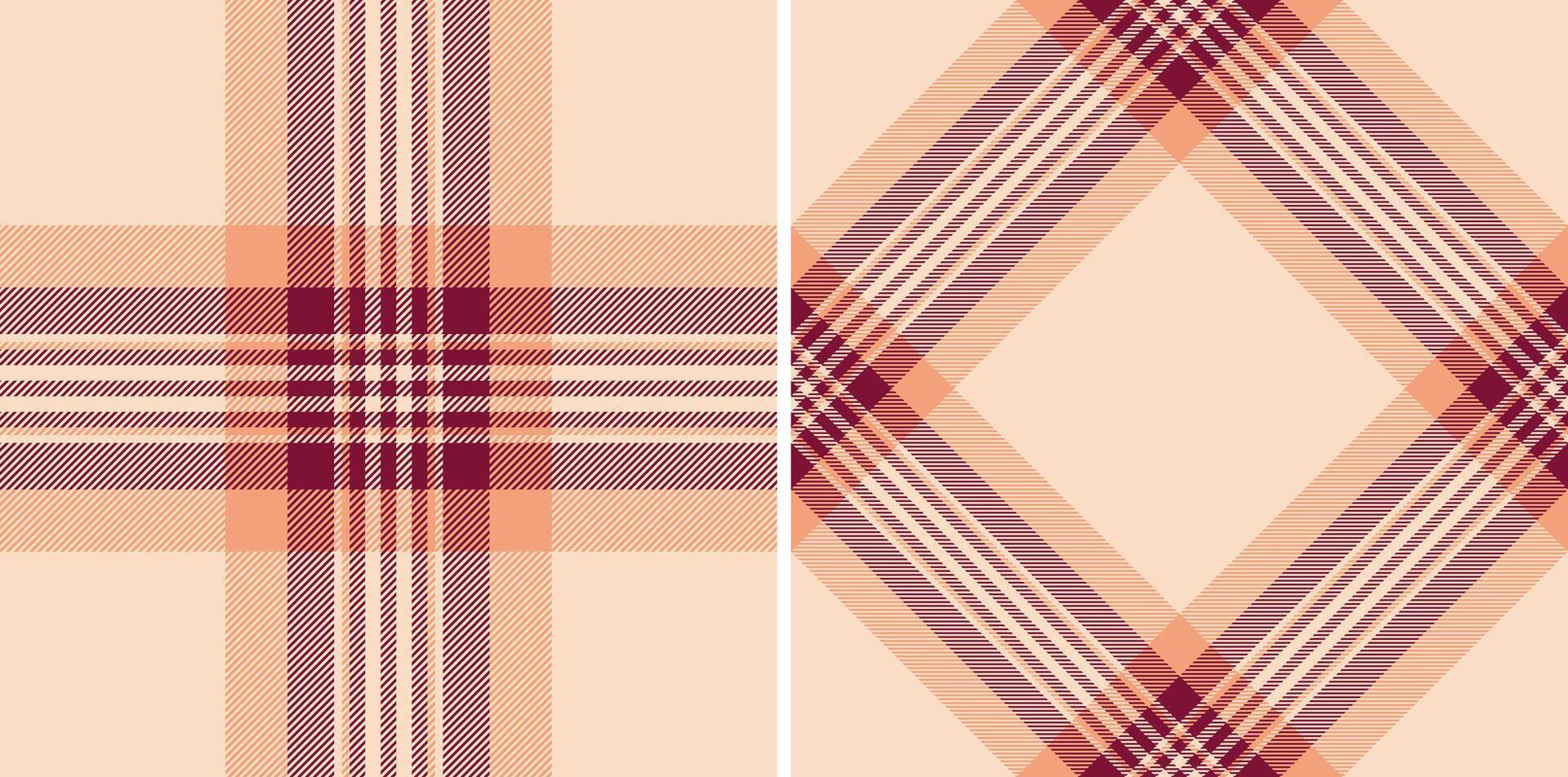 Elegant textile design featuring warm peach and burgundy plaid patterns, ideal for backgrounds, fashion, or holiday themed projects. Versatile and stylish. vector