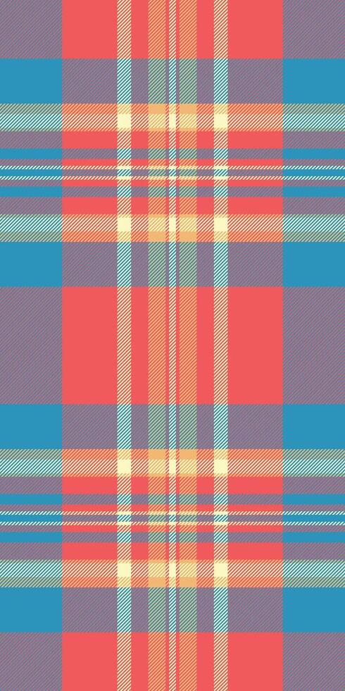 Open check plaid, close up fabric tartan texture. Sale background pattern textile seamless in red and cyan colors. vector