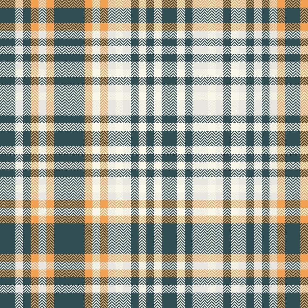 Elegant teal, beige, and orange plaid pattern. Perfect for textile design, apparel, or autumnal branding. Subtle herringbone weave adds texture. Versatile background or seamless repeat. vector