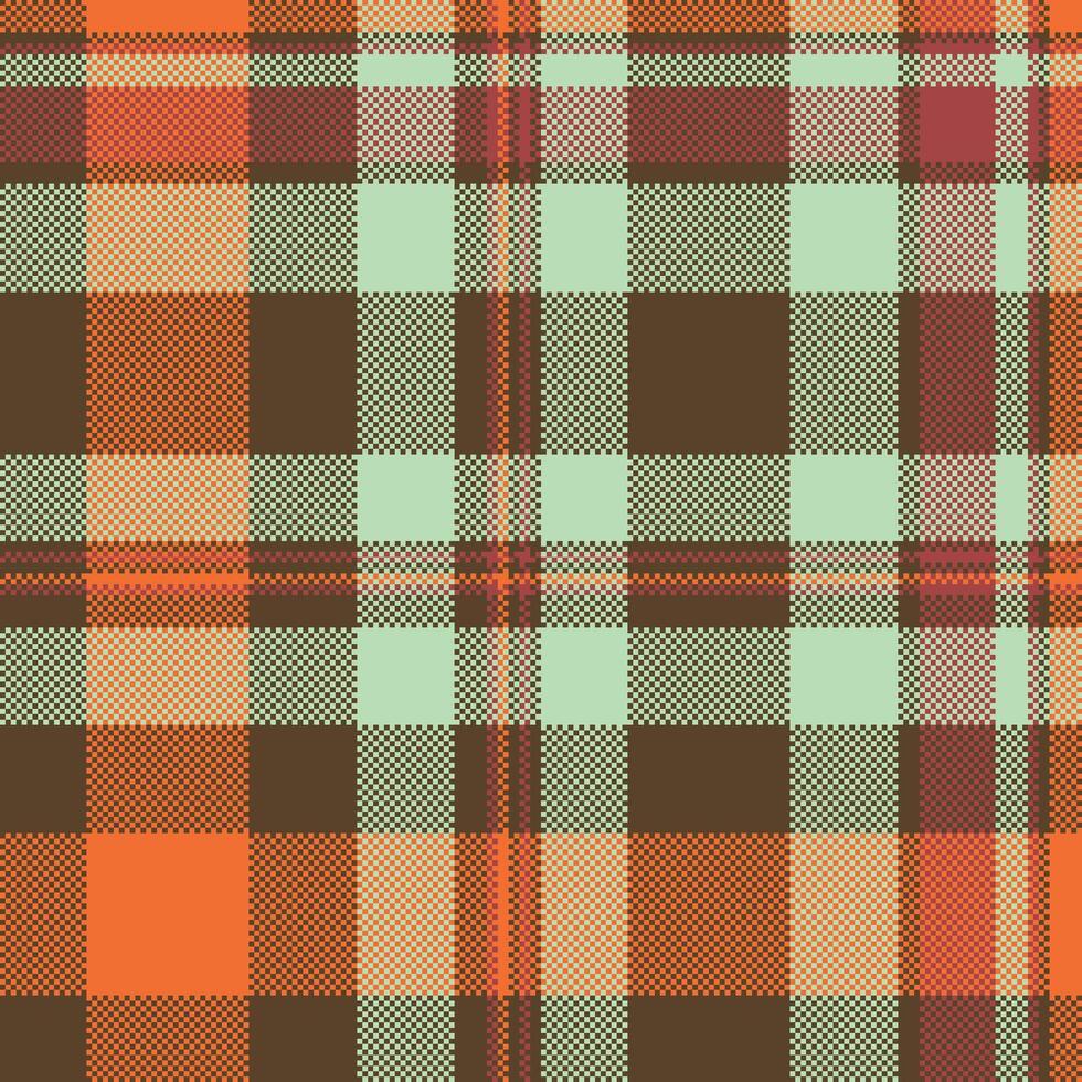 Detailed plaid pattern with a rustic, homespun feel. Features a grid of orange, brown and mint tones. Great for textiles, backgrounds, and digital art. vector