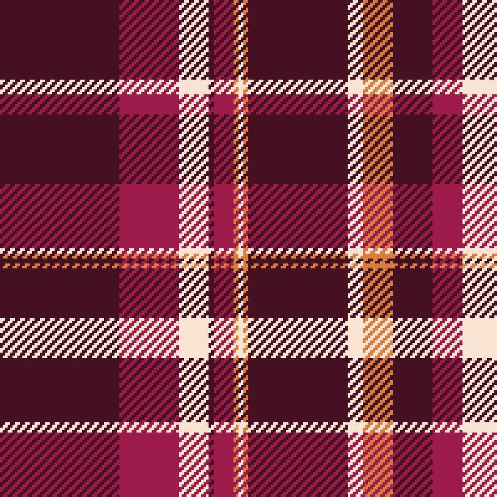 Pixel seamless plaid texture, argyle tartan pattern textile. Painting check background fabric in dark and pink colors. vector