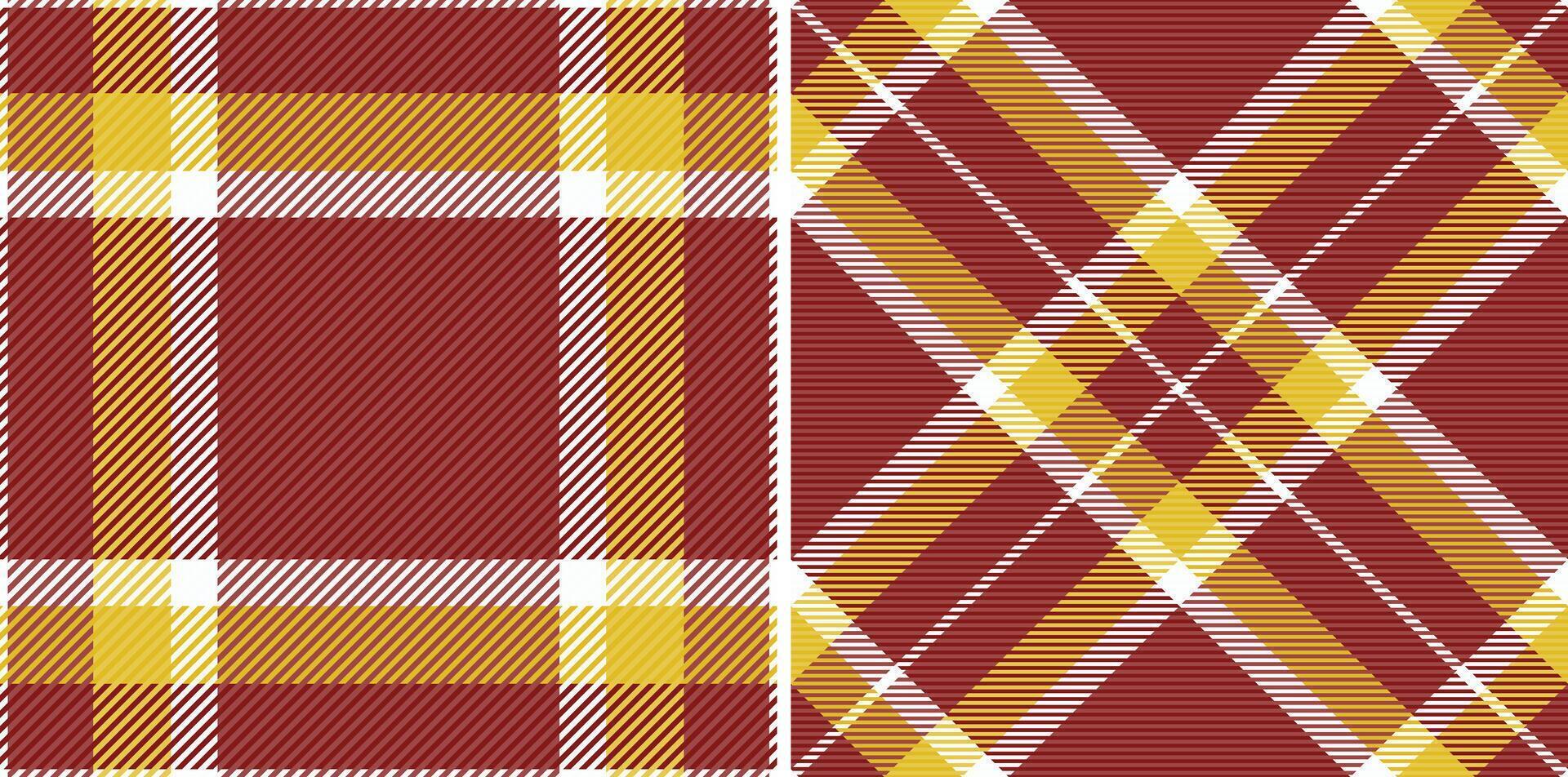 Stylish maroon and gold plaid patterns. Perfect for textile design, apparel, and autumnal themed projects. These versatile, seamless textures offer a classic yet modern feel. vector