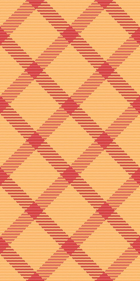 Tie seamless fabric, blank pattern textile tartan. Scratch background check plaid texture in orange and red colors. vector