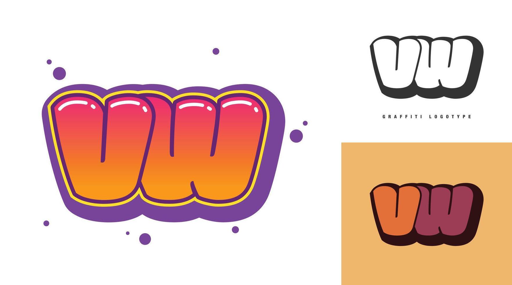 VW logo design for festival or party. Initial letter v and w in graffiti style. Creative modern lettering company name of font typography. Kids trendy logotype or identity. vector