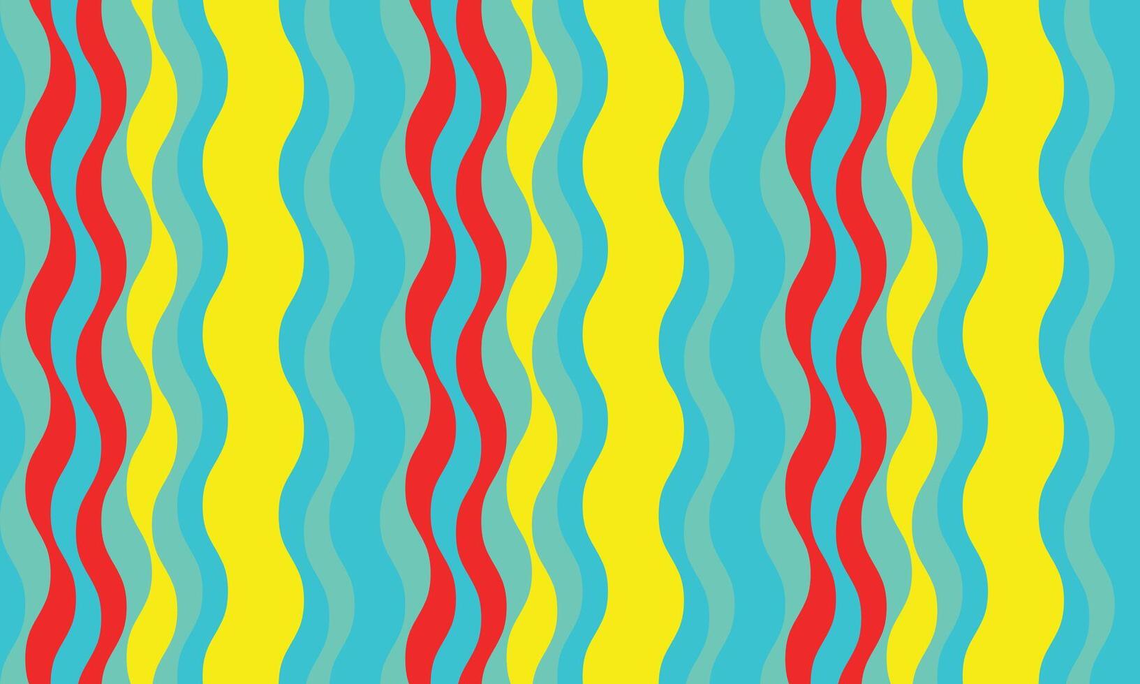Vibrant, wavy stripes in yellow, turquoise, and red create an energetic, retrostyle pattern perfect for backgrounds, textiles, or website designs. vector
