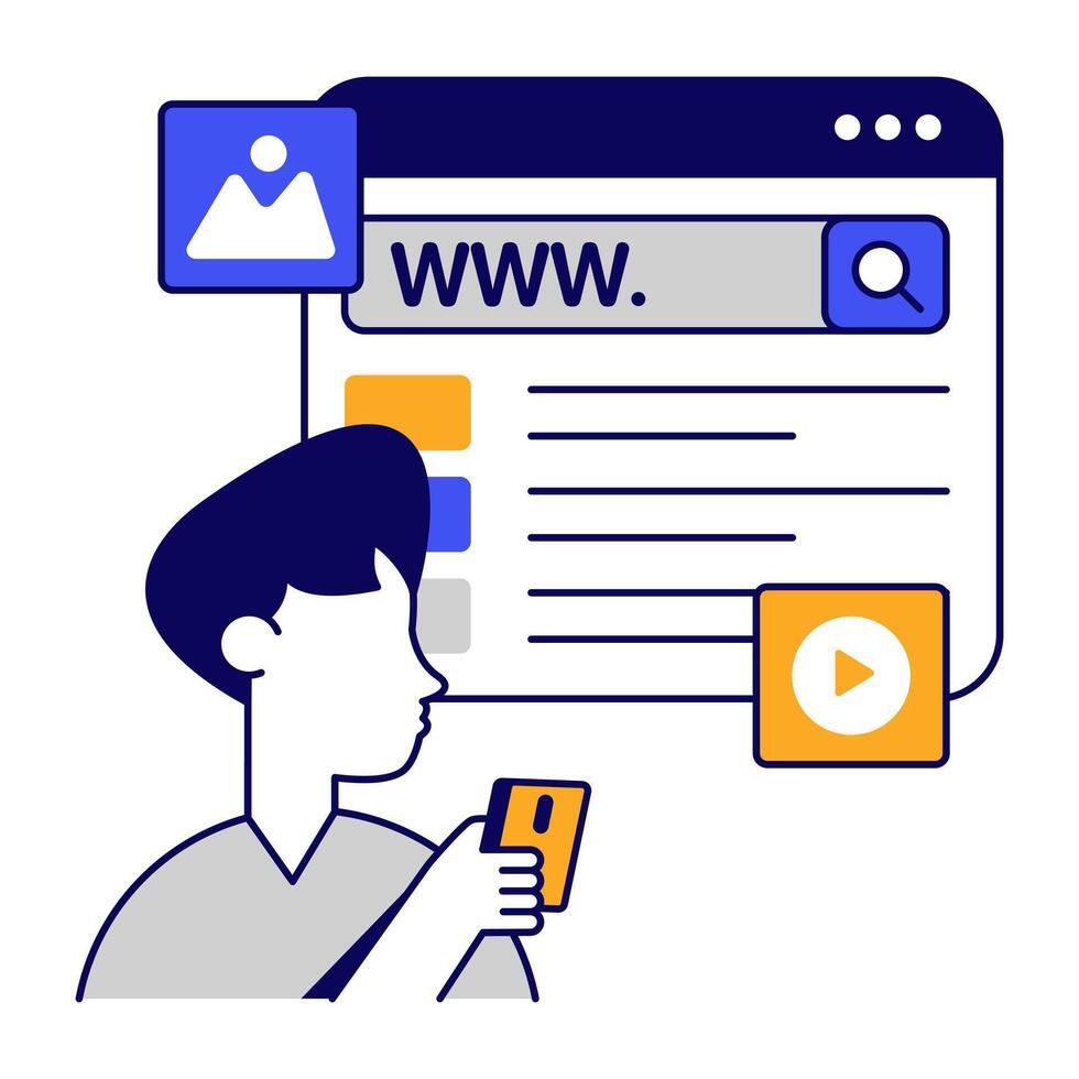 Flat design icon of search box, www vector