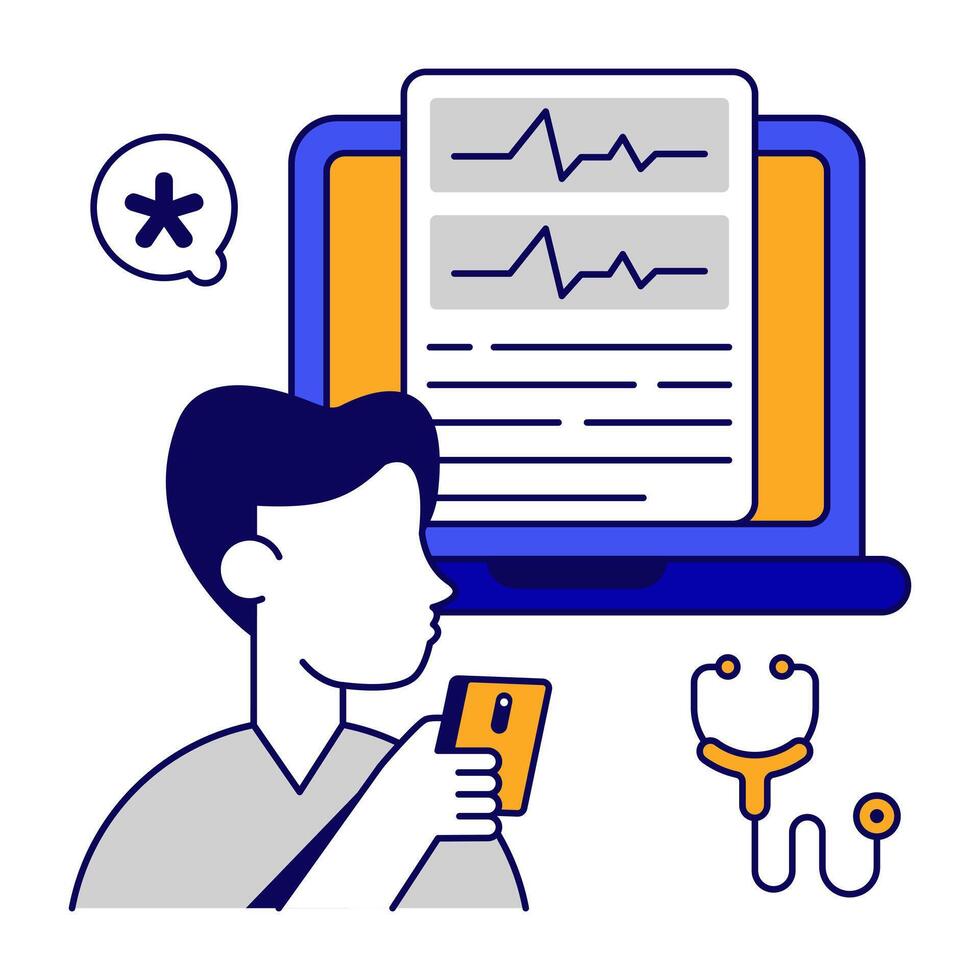 Trendy flat outline design icon of ecg reports vector