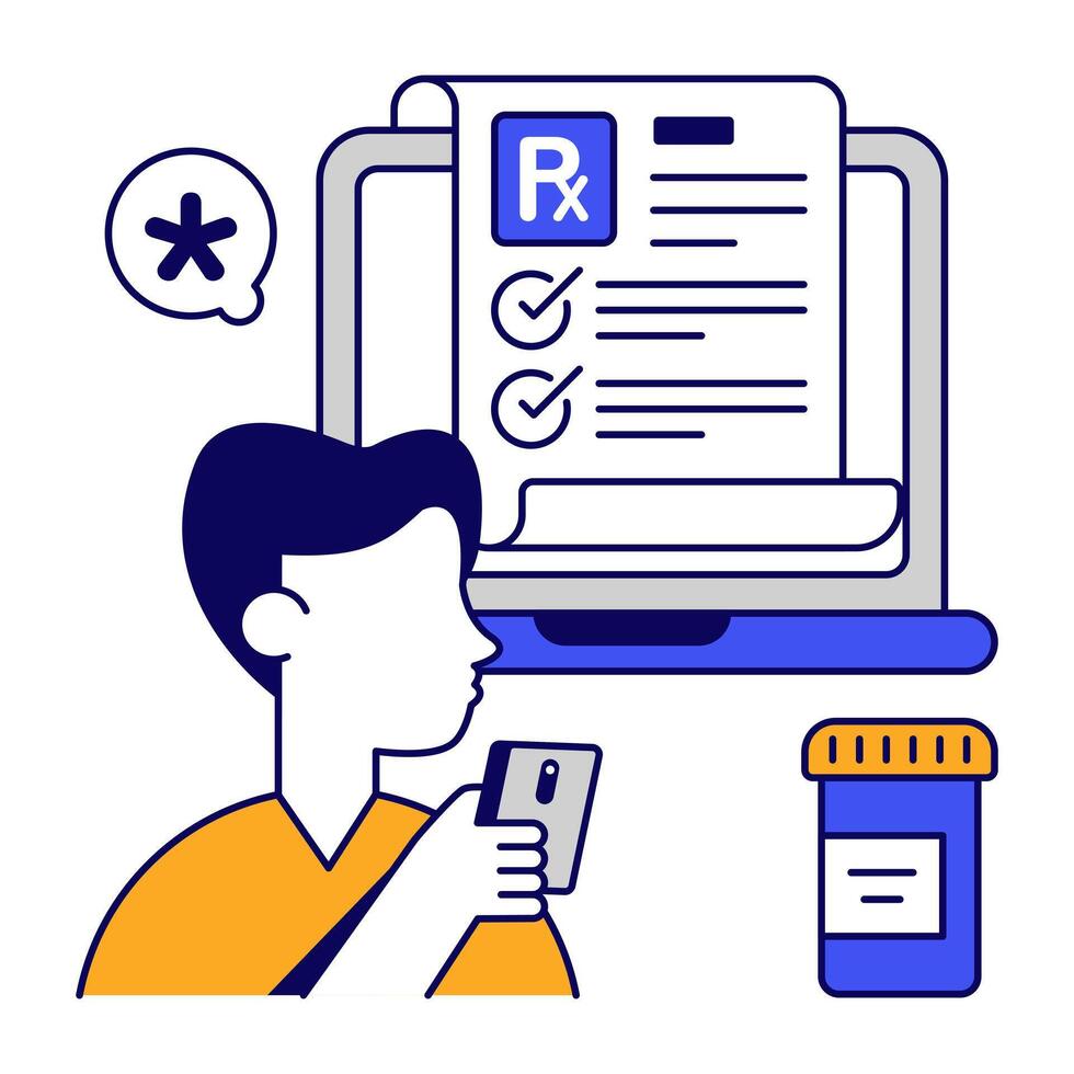 flat outline design icon of online prescription vector