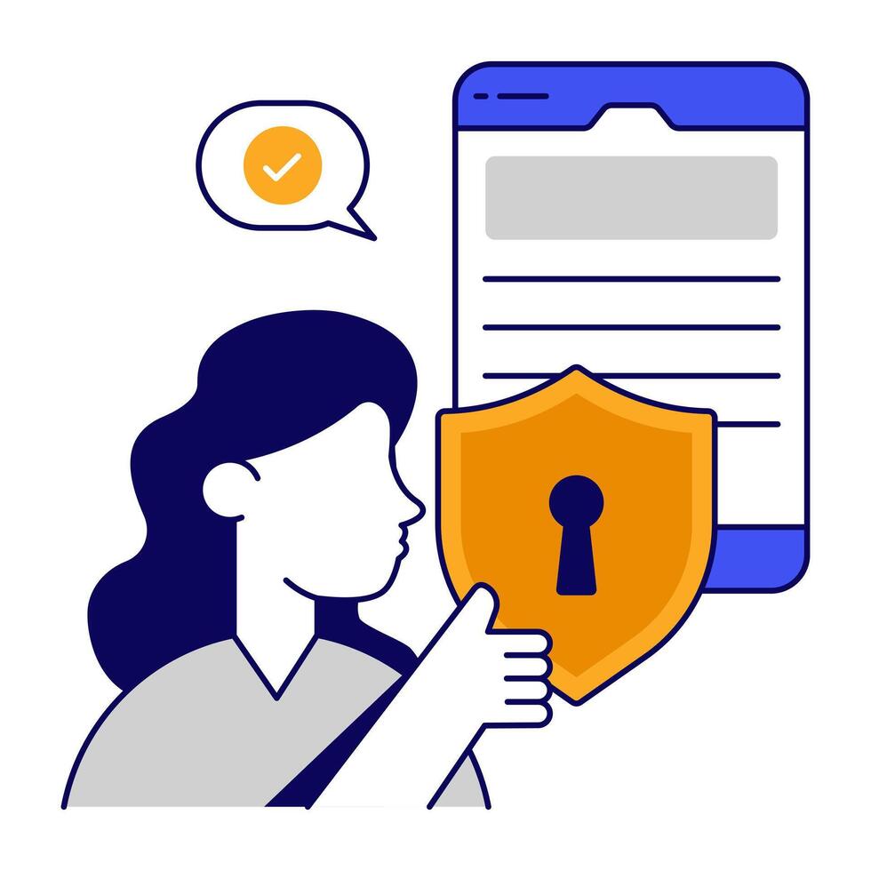 Conceptual flat outlines design icon of mobile security vector