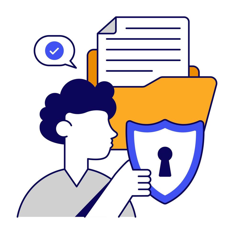 Premium download flat outlines icon of folder security vector
