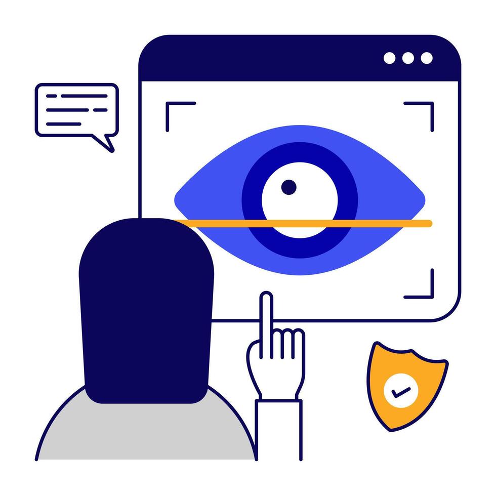 A colored flat outlines design icon of iris recognition vector