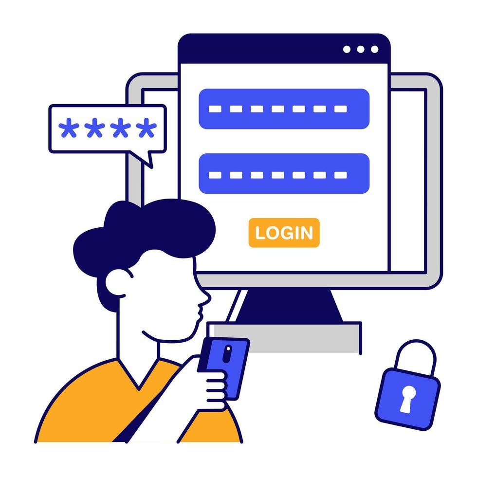 Perfect flat outlines design icon of secure login vector