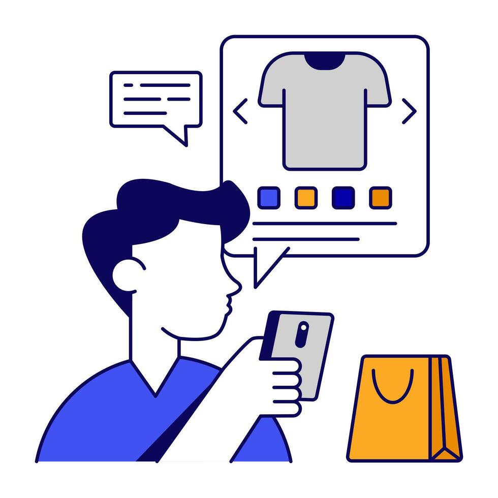 Unique flat outlines design icon of buy shirt online vector