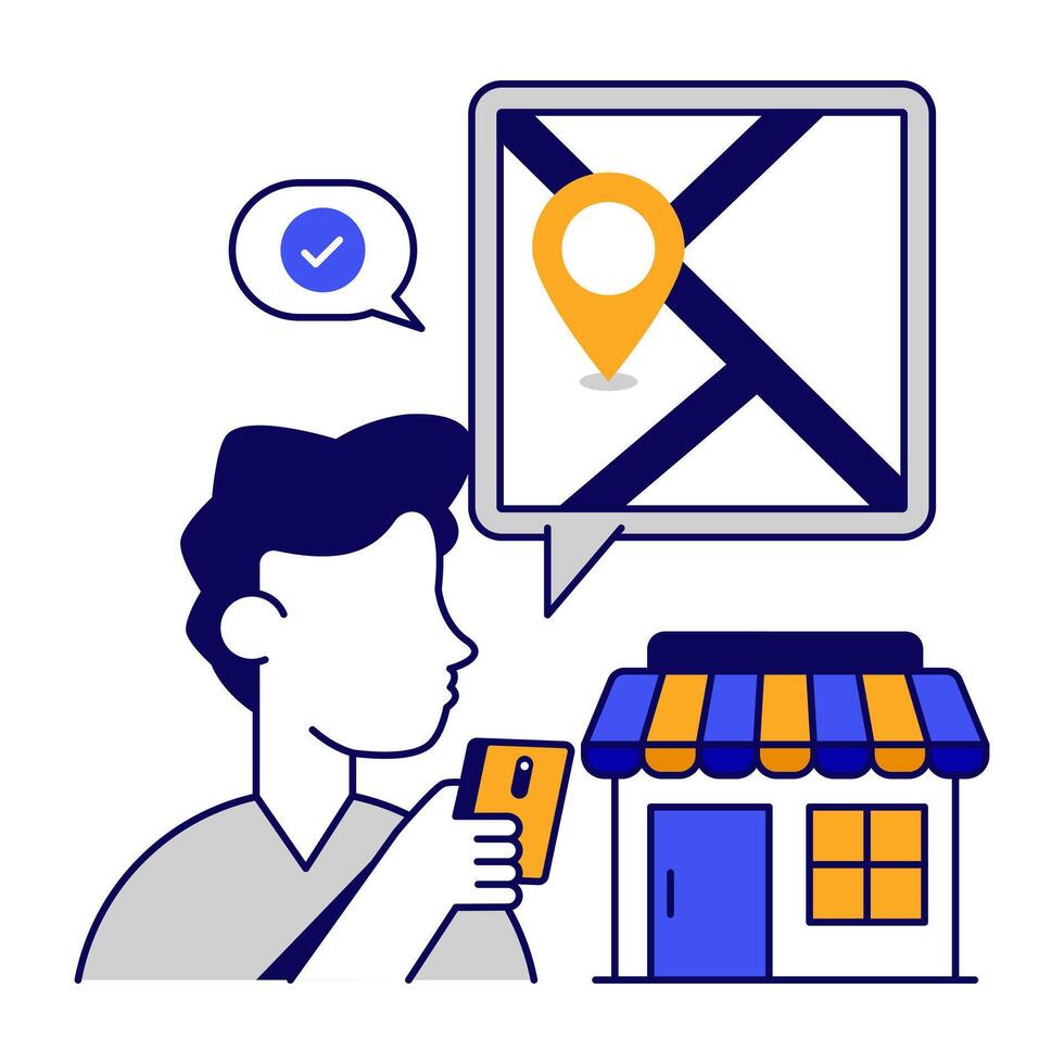 A flat design icon of shop location vector