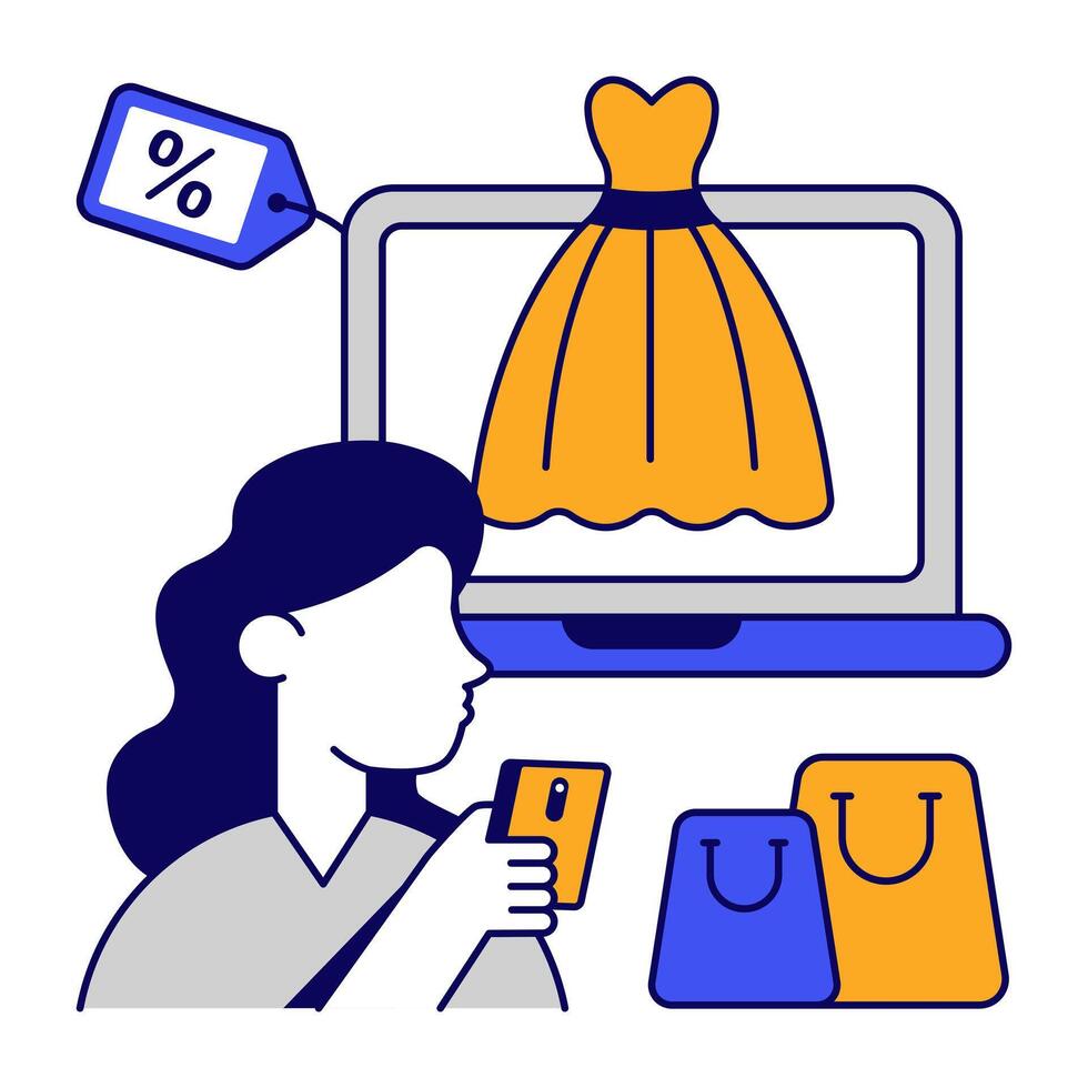 Unique flat outline design icon of buy online vector