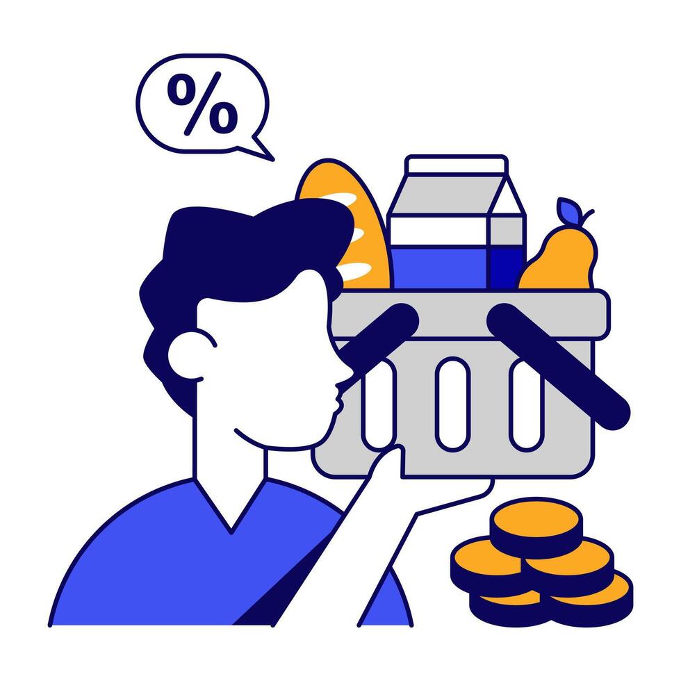 Trendy flat outline design icon of grocery shopping vector