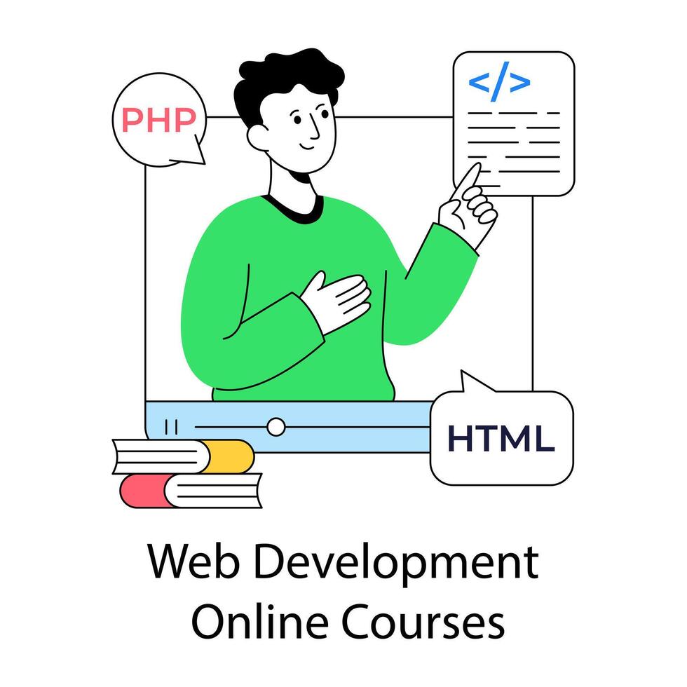 Web development online course illustration in flat design vector