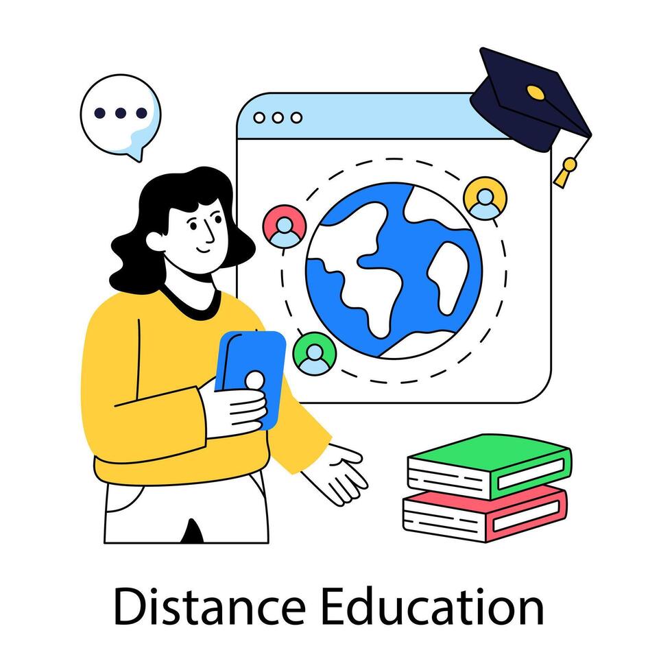 A colored design illustration of distance education vector