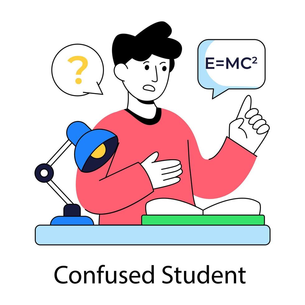 Editable design illustration of confused student vector