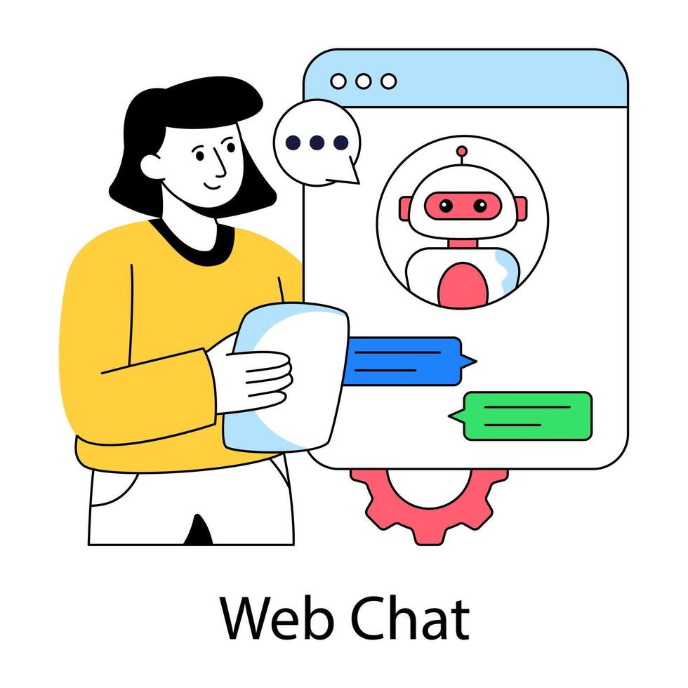 A colored design illustration of robotic chat vector